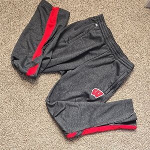 Colosseum Gray and Red Sweatpants with Tapered Fit UW-Madison Badgers
